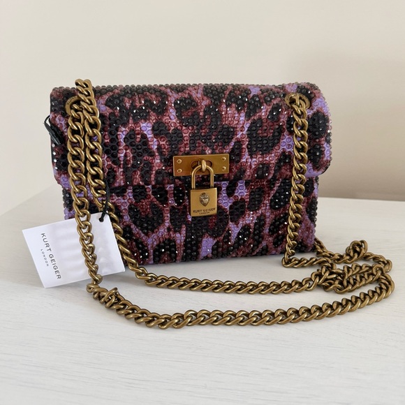 Kurt Geiger Handbags - Kurt Geiger Purple Leopard Crystal Satin Brixton Bag